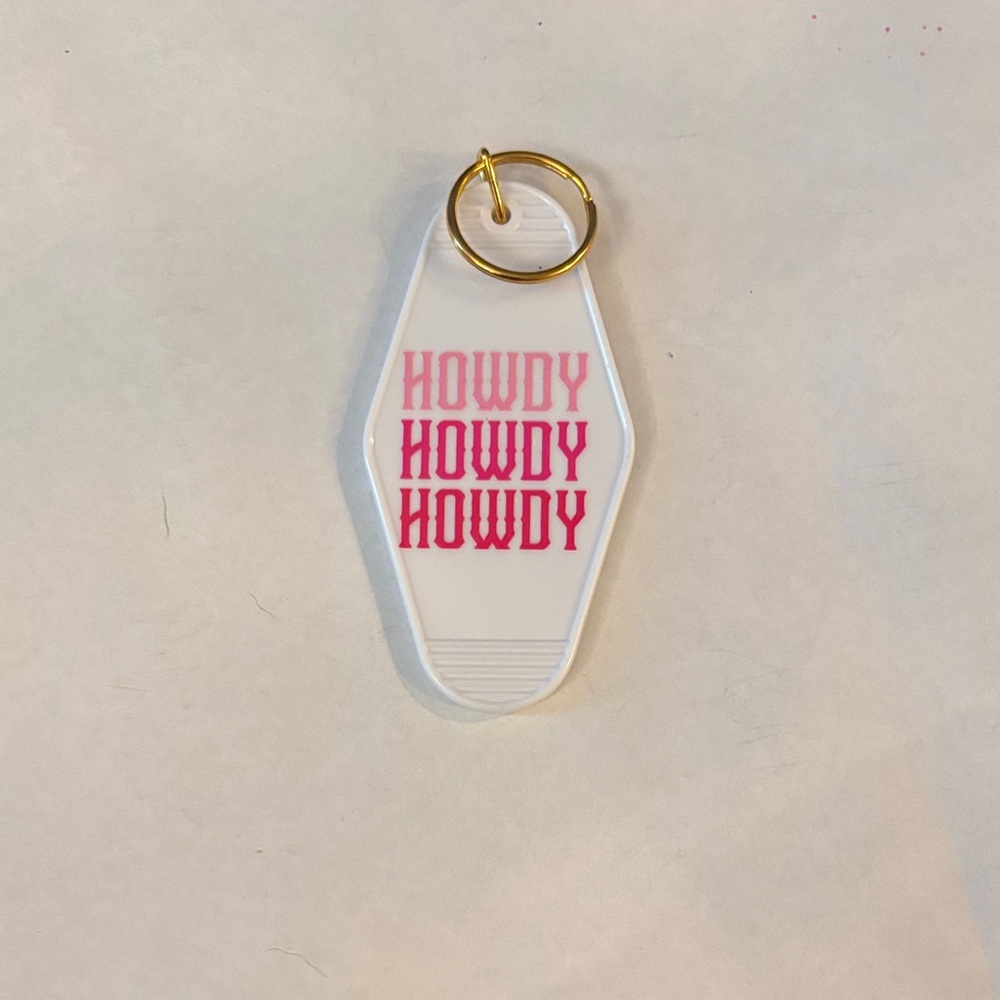 Disco cowgirl hotel style keychain